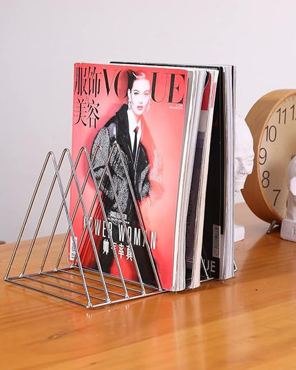 Sooyee 2 Pack 9 Slot Silvery Magazine Holder,Desktop File Sorter Organizer Triangle Bookshelf Decor Home Office