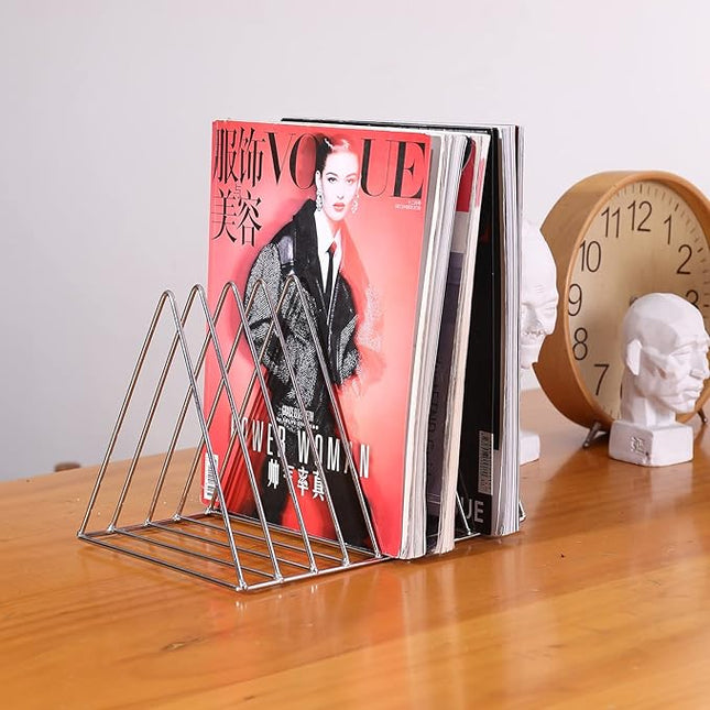Sooyee 2 Pack 9 Slot Silvery Magazine Holder,Desktop File Sorter Organizer Triangle Bookshelf Decor Home Office