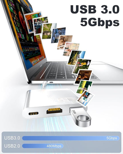 USB-C to HDMI Adapter with 4K Output, Support USB 3.0 5Gbps, Max 100W PD, – Compatible with iPhone 15/16/17, MacBook Pro, MacBook Air, iPad Pro, Pixelbook, XPS, Galaxy, Switch and More (4K@30Hz)