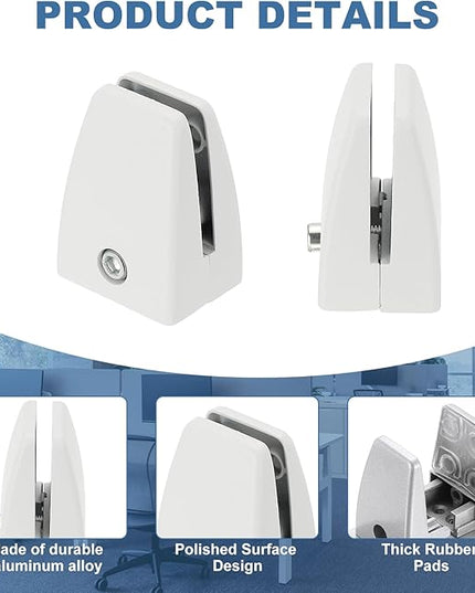 PATIKIL 10 Pcs Office Desk Partition Support Bracket, Aluminum Alloy Sneeze Guard Support Clamps Desktop Divider Clips for Offices Stores Counter Privacy Panel, White