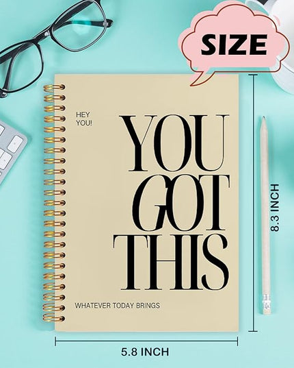 Yhtrg You Got This Inspirational Notebooks Journal, Brown Motivational Spiral Journal Notebook for Women, Brown Motivational Positive Notebooks for Office School Supplies, 5.5x8.3 Inch