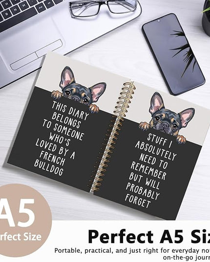 LIANGW Funny French Bulldog Notebook Journal Gifts for Women & Men, Frenchie Gifts for Women, for Coworkers, Hardcover Spiral Notebook 5.5x8.3 Inch