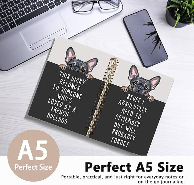 LIANGW Funny French Bulldog Notebook Journal Gifts for Women & Men, Frenchie Gifts for Women, for Coworkers, Hardcover Spiral Notebook 5.5x8.3 Inch