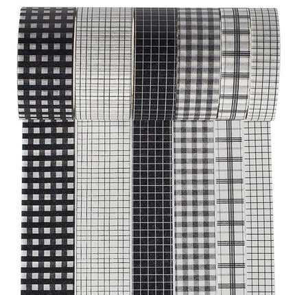 YUBBAEX 6 Rolls Plaid Washi Tape Set Basic Grid Masking Decorative Tapes for Arts, DIY Crafts, Journals, Planners, Scrapbooking, Wrapping (Black Plaid)