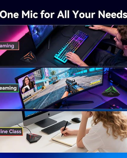 AIRHUG Gaming Microphone, USB Computer Microphone for Windows, Mac, PS4/5, Noise Reduction,Mute Button & RGB Indicator, Plug & Play Condenser Microphone for Streaming, Podcasts, Twitch, YouTube
