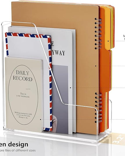 SANRUI 2-Pack Acrylic Magazine File Holder Desk Organizer Magazine Rack, Clear, Vertical File Sorter Holders, 9.45" D x 3.54" W x 10.24" H