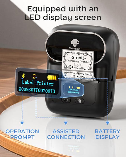 Phomemo M110 Label Makers - Barcode Label Printer Bluetooth Label Maker Portable Thermal Printer for Small Business, Address, Barcode, Logo, Clothing, Mailing, Sticker Printers for Phone & PC, Black