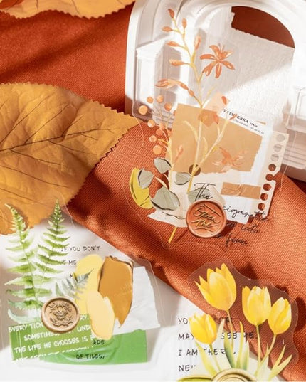 Dwpetzo 6 Assorted Watercolor Mixed Floral Leaf Collage Stickers for Journaling, 120Pcs Decorative Background PET Stickers for Scrapbooking, Junk Journal Supplies, Card Making