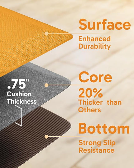 Ophanie Kitchen mats for Floor, 3/4 inch Thick, Kitchen Rugs, 20''x39'' Anti Fatigue Standing Cushioned Mat, Waterproof,Comfort Ergonomic mat for Office, Home, Sink,Orange Non-Slip Bottom