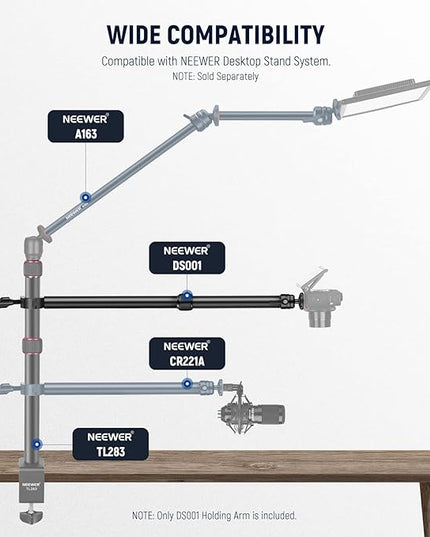 NEEWER DS001 Table Overhead Camera Mount Arm 11.8-20 inches/30-51 cm Telescopic Extension Arm for Table Stand with Ball Head Mount 1/4 Inch 3/8 Inch 5/8 Inch Screws for Webcam Camera LED Ring Light