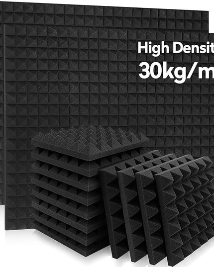 36 Pack AUSLET Acoustic Panels 12 x 12 x 2 Inches, Pyramid Sound Proof Foam Panels for Wall, High Density Black Acoustic Foam Panels,Soundproof Wall Panels