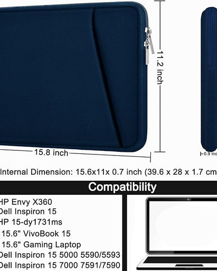 15.6 inch Laptop case, Durable Briefcase Shockproof Protective Sleeve, Handbags Portable Laptop Bag for 15.6 inch HP Dell Asus Lenovo Notebook Computer Cover with Front Pocket, Blue
