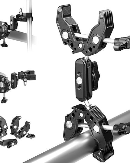 Neewer Double Super Clamp Camera Mount with Magic Arm, Cold Shoes for Desk Studio Light Stand Holder Photography Reflector, Flag, Cross Bars, Motorcycle, Umbrella, Pole Stick Shoot Accessories Tools