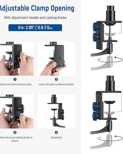 NEEWER Camera Desk Mount with C Clamp, 2 Pack 13.8"-23.6" Adjustable Desktop Light Stands with 1/4" Ball Heads Cold Shoe Adapters Long Handles for Webcam DSLR Camera Monitor Ring Light, Max Load 5kg