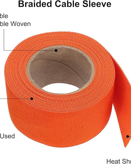 MECCANIXITY Braided Cable Sleeves Heat Shrinkable Fabric Sleeving, 1 3/8" 16ft Orange 2:1 Ratio Heat Shrinkable Cord Protector for Harness Cable, Network Cable Protection, Cable Management