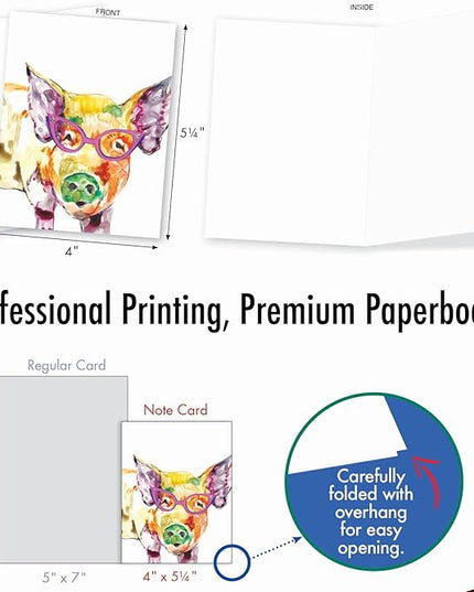 The Best Card Company - 10 Watercolor Blank Cards with Envelopes (4 x 5.12 Inch) Cute Animals, All Occasion Note Cards - Rainbow Splash Animals AM6137OCB-B1x10-NB