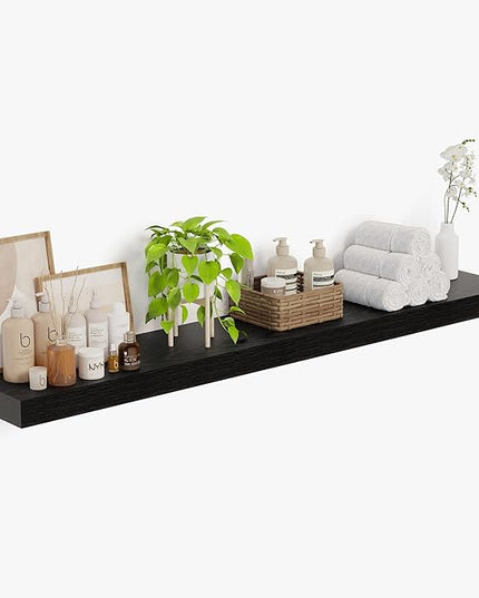 Heimlove 12 Inch Deep Floating Shelves, 72 x 12 inches Long, Large Extra Display & Storage Shelf, Rustic Wood Wall Shelves for Fireplace Mantel, Black - 1Pack