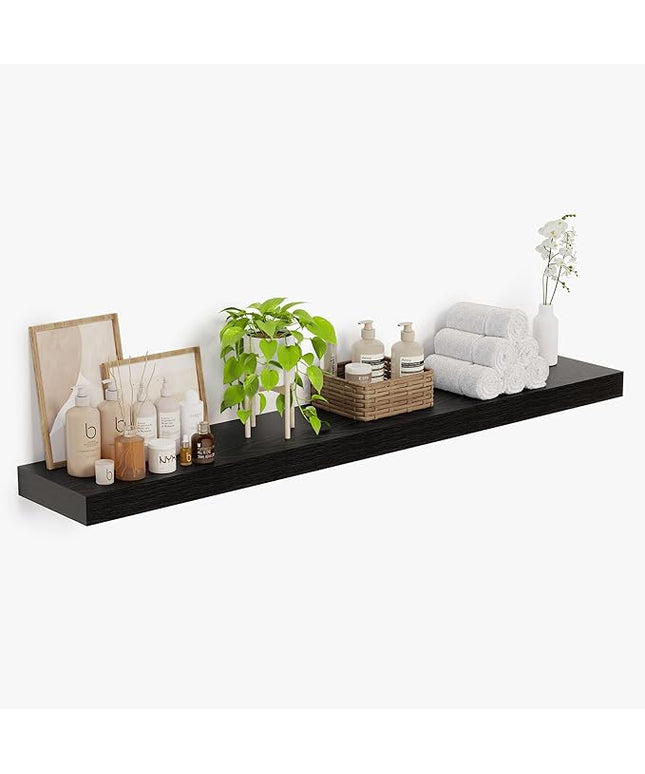 Heimlove 12 Inch Deep Floating Shelves, 72 x 12 inches Long, Large Extra Display & Storage Shelf, Rustic Wood Wall Shelves for Fireplace Mantel, Black - 1Pack