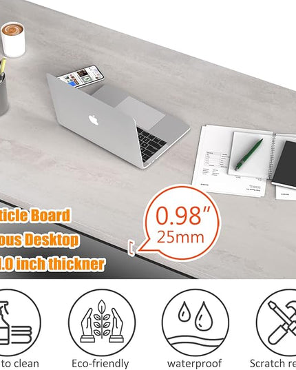 NSdirect 63" Large Computer Desk,Modern Simple Style PC Table Office Desk Wide Workstation for Study Writing,Gaming and Home Office,Extra 1" Thicker Wooden Tabletop and Black Metal Frame,White+Black