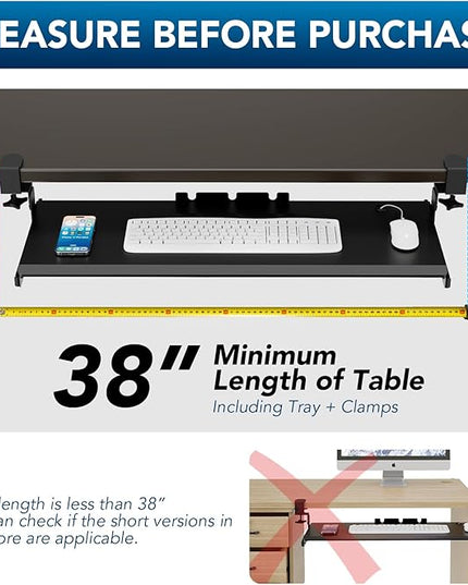 AX WABER Keyboard Tray Under Desk Pull Out with 3 Height Adjustable Extra Sturdy C Clamp Mount System, 32.8 (38 inch Including Clamps) x 12 Inch Slide-Out Platform Computer Drawer for Typing