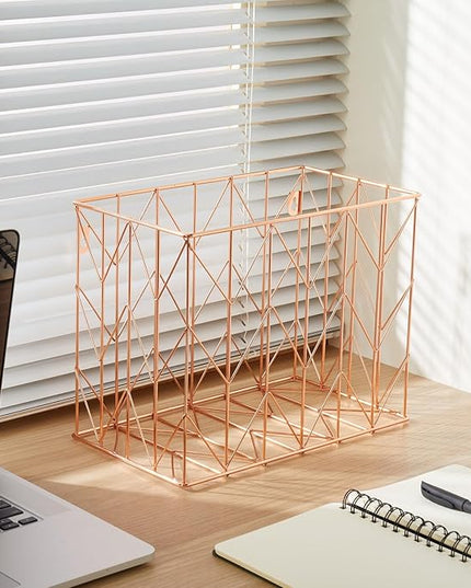 Beramon 1 Pack Rose Gold Hanging Folder Desk Organizer Decorative Organizer Metal Wire Baskets Suitable for Hanging file folder Design for Home Offices Supplies, 9.4 X 11.8 Inch