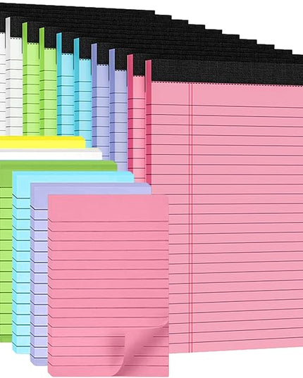 18 Pack Note Pads 5x8, Lined Sticky Notes 4x6 Color Small Notepad, 50 Sheets per Writing Pad, Perforated Legal Pads Bulk Narrow Ruled Writing Pad＆Self-Stick Note Pads for College Office Journal Work