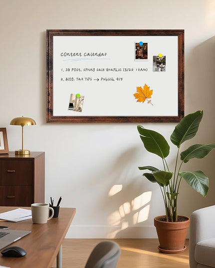 Large White Board for Wall, 36'' x 24'' Magnetic Dry Erase Board, Decorative Whiteboard, Brown Vintage Wooden Frame