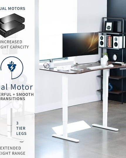 VIVO Electric 63 x 32 in Dual Motor Rustic Standing Desk, Memory Height Adjustment, 2B Series, Vintage Brown Top White Frame, DESK-KIT-2W1N