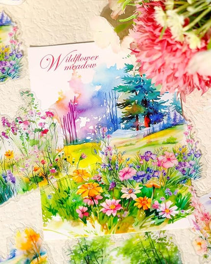 120PCS Large PET Nature Scenery Stickers for Journaling, 2.76 x 2.76 inches, 6 Assorted Landscape Scrapbook Stickers for Scrapbooking, Craft Art, Bujo, Junk Journal Supplies, Collage Decorative