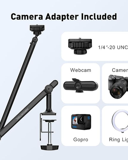 AboveTEK Tablet Stand Holder for Desk & Bed, Aluminum iPad Holder Arm with 360° Rotating Clamp, Adjustable Phone Stand Compatible with 4.7"-13.5" iPad Pro/Air/Mini, iPhone, Galaxy Tab- Black
