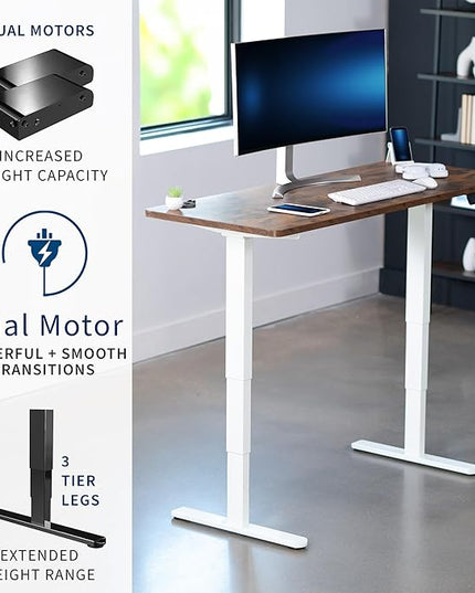 VIVO Electric 60 x 24 in Dual Motor Sit Stand Desk, Memory Height Adjustment, 2B Series, Rustic Vintage Brown Top White Frame, DESK-KIT-2W6N