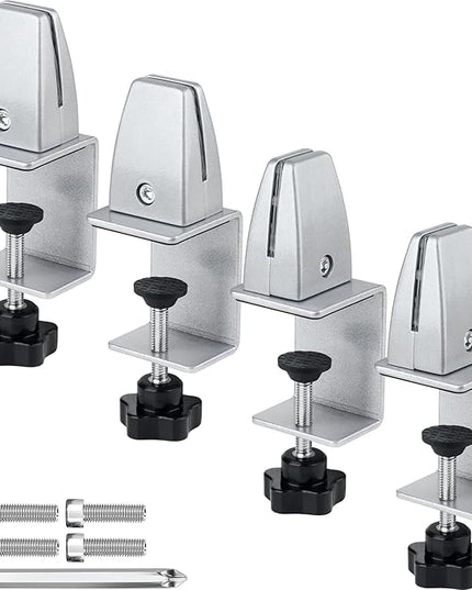 4 Packs Sneeze Guard Support, Aluminum Adjustable Partition Clamp, Acrylic Desk Divider Support, Desk Shield Clamp Privacy Panel for Counter