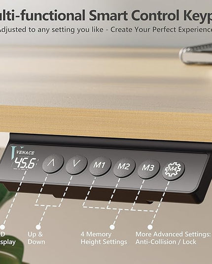55 x 24 inch Electric Standing Desk Adjustable Height with 4 Wheels, 4 Memory Height Settings, 2 Headphone Hook, Home Office Desk, Splice Board Oak