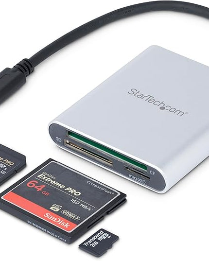 StarTech.com USB 3.0 Flash Memory Multi-Card Reader/Writer with USB-C - SD microSD and CompactFlash Card Reader w/ Integrated USB-C Cable (FCREADU3C)