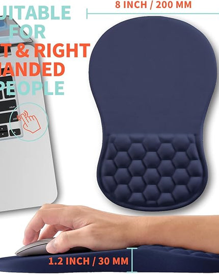 Ergonomic Mouse Pad Wrist Support with Memory Foam Massage Bulge, Carpal Tunnel Pain Relief Mousepad Wrist Rest for Mouse(12x8 inch, Dark Blue)