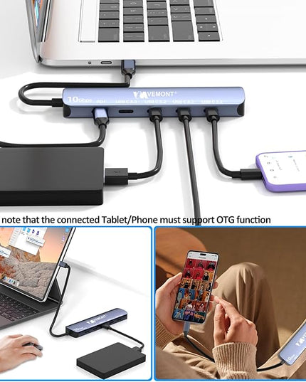 VEMONT 10Gbps USB C Hub - 4 USB-C Data Ports and 100W PD Charging for MacBook, iPhone, iPad, XPS, Surface Pro and More