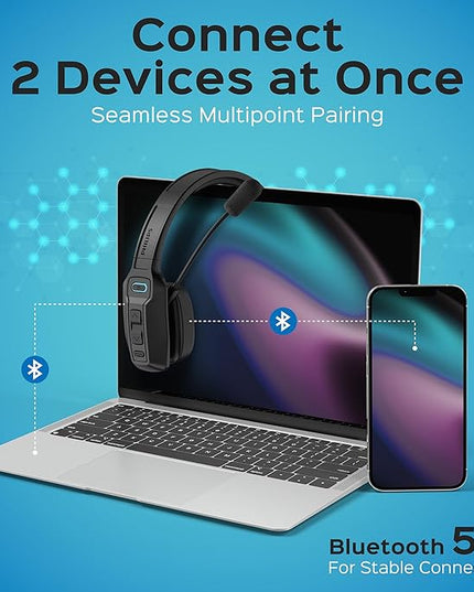 Philips Trucker Bluetooth Headset with Mic, Wireless Single Ear Trucker Headset with AI Noise-Canceling Microphone & Mute Button, All Day Extended Playtime, Headphones for Truck Drivers, Home, Office
