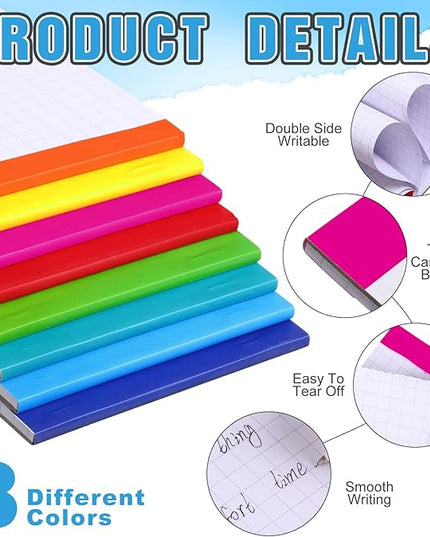 Tenceur 8 Pack Grid Paper Pad 4 x 6 Inch Graph Paper Pad, Graft Paper 30 Sheets Graph Ruled Grid Pad Notebook Notepads Memo Pads Math Grid Note Pad Scratch Pads Assorted Colors(4 Squares Per Inch)