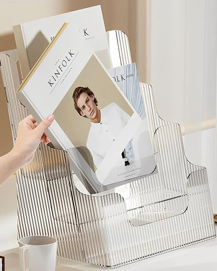 Gagee 2 Pack Brochure Display Stand or Wall Mount 8.5 x 11 inch,3 Tier Magazine Holder,Clear Stands for Display Literature,Brochures,Pamphlet,Flyer,Paper Document
