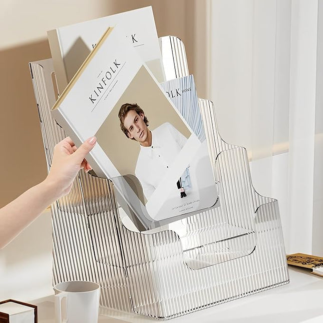 Gagee 2 Pack Brochure Display Stand or Wall Mount 8.5 x 11 inch,3 Tier Magazine Holder,Clear Stands for Display Literature,Brochures,Pamphlet,Flyer,Paper Document