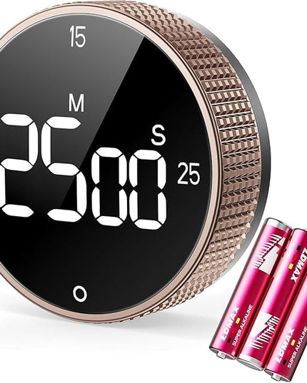 Digital Kitchen Timer, Large Display Magnetic Countdown Countup Timer, 3 Preset Times (5, 15, 25),Volume & Brightness Adjustable for Cooking Classroom Studying, Easy for Kids(Gunmetal 1PCS)