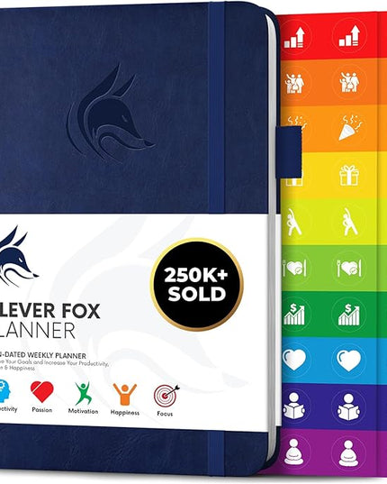 Clever Fox Planner – Undated Weekly & Monthly Planner for Productivity, Time Management & Goals – Organizer Journal – A5 (Dark Blue)