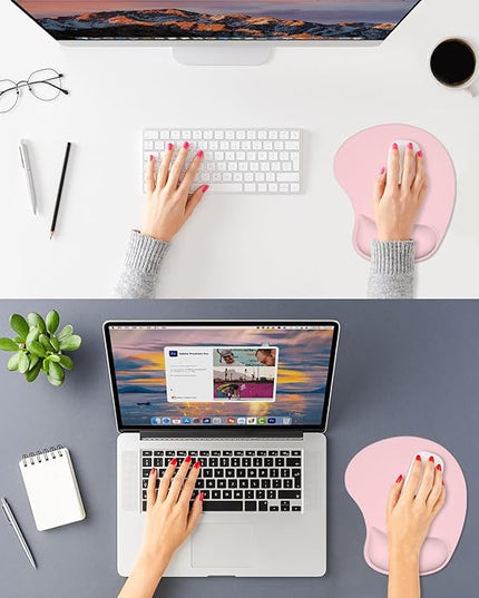 ITNRSIIET Ergonomic Mouse Pad, Cushioned Gel Wrist Rest, Non-Slip Base, Smooth Surface, Compatible with All Mice for Office & Gaming, Desk Accessory, 9.5 x 8.2 inch, Blush Pink