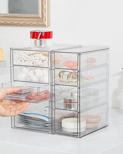 Vtopmart Acrylic Organizer with 8 Drawers, Desk Organizers and Accessories, Clear Makeup Organization, Dustproof Storage Drawers for Office Art Craft Supplies