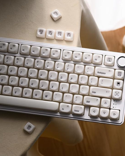 OHY XVX White Keycaps, MOA Profile Keycap Set, Minimalist Mac Style, Custom Cute Ceramic-Textured Keycaps for MX Switches Mechanical Keyboard-White Chocolate