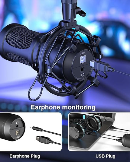Aokeo USB Condenser Microphone, 192kHZ/24bit Professional PC Streaming Podcast Cardioid Microphone Kit with Boom Arm, Shock Mount, Pop Filter, for Recording, Gaming, YouTube,Meeting, Discord