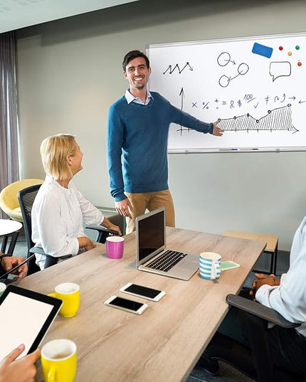 H-Qprobd White Board 36" x 24" Dry Erase Board for Wall Whiteboard 3' x 2' (2 Pack) Magnetic Presentation Board with Long Pen Tray, Wall-Mounted White Boards for Home, Office and School
