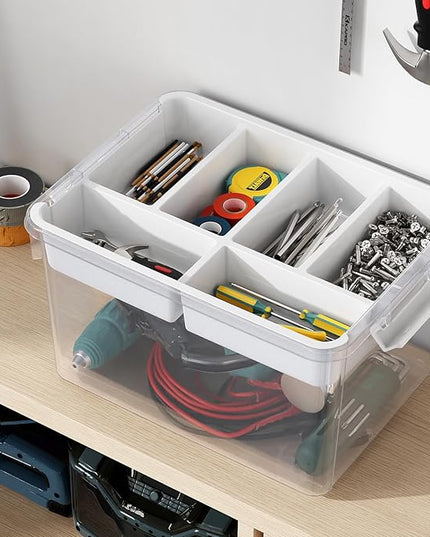 80Qt Large Stackable Storage Bins with Lids & Trays, Clear Plastic Latching Boxes Organizers with Dividers Portable 20Gal Containers for Arts & Crafts, Home and Car Trunk Organization, 2Pack
