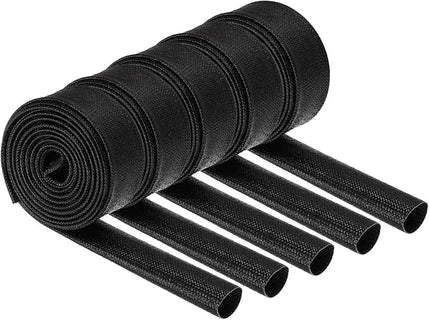 MECCANIXITY 5Pcs Wire Insulation Braid Fire Sleeve,6.6Ft-14mm ID Black, High Temp Silicone Coated Fiberglass Sleeving for Automotive Hose Lines Electrical Wiring