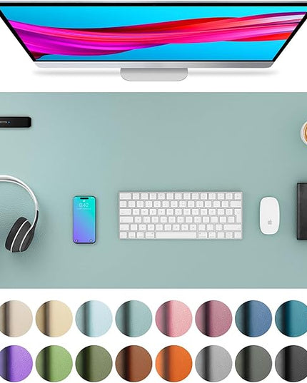 Aothia Leather Desk Pad Protector, Mouse Pad,Office Desk Mat, Non-Slip PU Leather Desk Blotter, Laptop Desk Pad, Waterproof Desk Writing Pad for Office and Home (36" x 17", Light Blue)